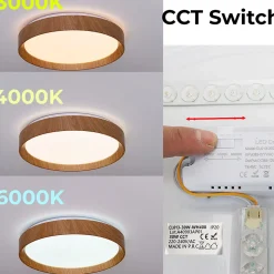 Plafonnier LED de plafond 30W 38cm CCT 3000K6000K Effet Bois Modèle LUNADA