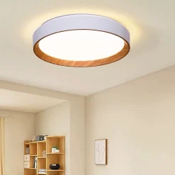 Plafonnier LED de plafond 30W 38cm CCT 3000K6000K BlancEffet Bois Modèle LUNADA
