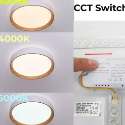 Plafonnier LED de plafond 30W 38cm CCT 3000K6000K BlancEffet Bois Modèle LUNADA