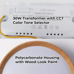 Plafonnier LED de plafond 30W 38cm CCT 3000K6000K BlancEffet Bois Modèle LUNADA