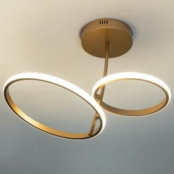 Plafonnier LED double anneau doré - Bellagio