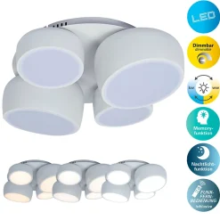 Plafonnier LED ELIORA 48.1x43.1x15cm metal plastique blanc moderne dimmable CCT veilleuse telecommande memoire LEDs integrees