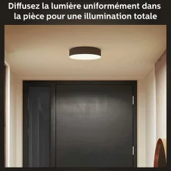 Plafonnier LED intégrée Enrave connecté intensité variable Philips Hue IP20 9,6W 950lm ⌀ 26,1 cm noir
