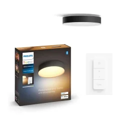Plafonnier LED intégrée Enrave connecté intensité variable Philips Hue IP20 9,6W 950lm ⌀ 26,1 cm noir