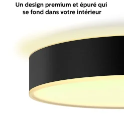 Plafonnier LED intégrée Enrave connecté intensité variable Philips Hue IP20 9,6W 950lm ⌀ 26,1 cm noir