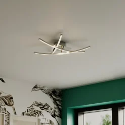 Plafonnier LED intégrée 2100lm 21W blanc chaud GoodHome Alani effet chromé L.57 x l.50 x H.9.5 x Ø57 cm