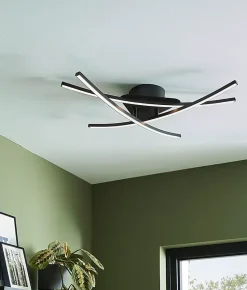 Plafonnier LED intégrée 1700lm 21W blanc neutre GoodHome Alani noir mat l.57 x H.9.5 x P.50 cm