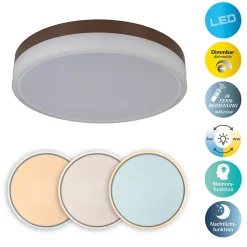 Plafonnier LED LOLA D 50cm H 9cm metal plastique brun blanc 1900lm dimmable CCT 3000 a 6500K LEDs integrees veilleuse