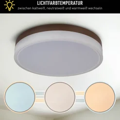 Plafonnier LED LOLA D 50cm H 9cm metal plastique brun blanc 1900lm dimmable CCT 3000 a 6500K LEDs integrees veilleuse