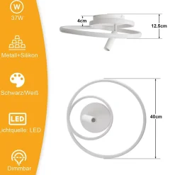 Plafonnier LED NETTLIFE à intensité variable : 40 cm, design moderne, 37 W, avec spot, pour chambre à coucher, salon, blanc
