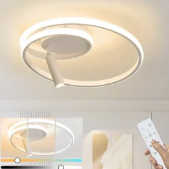 Plafonnier LED NETTLIFE à intensité variable : 40 cm, design moderne, 37 W, avec spot, pour chambre à coucher, salon, blanc