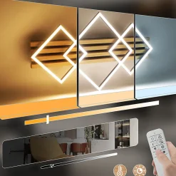 Plafonnier LED NETTLIFE bois : 70 cm plafonnier dimmable lampe de salon lampe de chambre moderne 46W noir fonction mémoire