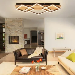 Plafonnier LED NETTLIFE bois : 70 cm plafonnier dimmable lampe de salon lampe de chambre moderne 46W noir fonction mémoire