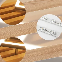 Plafonnier LED NETTLIFE bois : 70 cm plafonnier dimmable lampe de salon lampe de chambre moderne 46W noir fonction mémoire