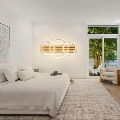 Plafonnier LED NETTLIFE en bois à intensité variable : 70 cm, lampe de salon, 46 W, 3 anneaux, noir avec télécommande