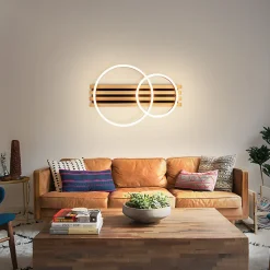 Plafonnier LED NETTLIFE en bois à intensité variable : 55 cm, lampe de chambre à coucher, 36 W, design avec télécommande,