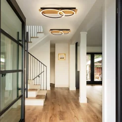 Plafonnier LED NETTLIFE en bois à intensité variable : 55 cm, lampe de chambre à coucher, 36 W, design avec télécommande,