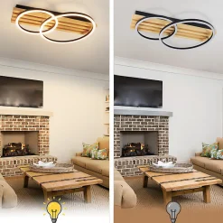 Plafonnier LED NETTLIFE en bois à intensité variable : 55 cm, lampe de chambre à coucher, 36 W, design avec télécommande,