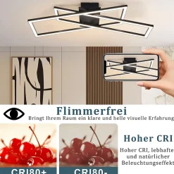 Plafonnier LED NETTLIFE noir 36W dimmable pour salon, bureau, chambre d'enfant