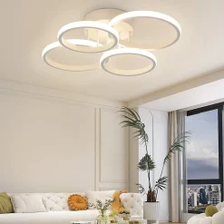 Plafonnier LED NETTLIFE, plafonnier LED à 4 anneaux, intensité variable, blanc, 48 W, lampe de salon