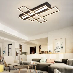 Plafonnier LED NETTLIFE pour salon, noir, rectangulaire, à intensité variable, design moderne