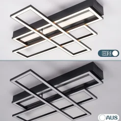 Plafonnier LED NETTLIFE pour salon, noir, rectangulaire, à intensité variable, design moderne