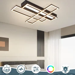 Plafonnier LED NETTLIFE pour salon, noir, rectangulaire, à intensité variable, design moderne