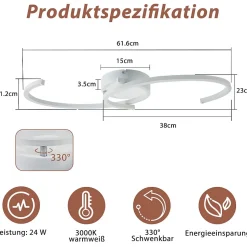 Plafonnier LED NETTLIFE salon 24W plafonnier moderne 3000K pour couloir cuisine