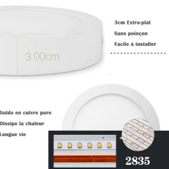 Plafonnier led Rond en saillie 18W 225mm Blanc Froid 6000K