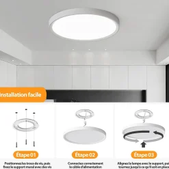 Plafonnier LED Rond 32W Extra-Plat CCT 40cm, Lampe Superslim Sceneswitch 3 ambiances - BLANC