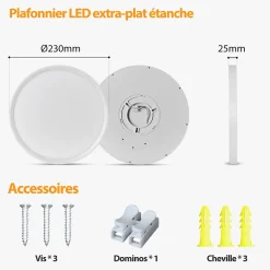 Plafonnier LED Rond 18W Extra-Plat CCT 23 cm, Lampe Superslim Sceneswitch 3 ambiances - Noir