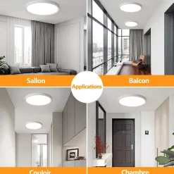 Plafonnier LED Rond 18W Extra-Plat CCT 23 cm, Lampe Superslim Sceneswitch 3 ambiances - Noir