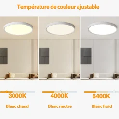 Plafonnier LED Rond 24W Extra-Plat CCT 30cm, Lampe Superslim Sceneswitch 3 ambiances - Noir