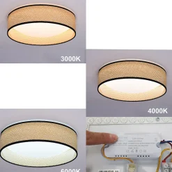 Plafonnier LED 30W Abatjour en Rotin 40cm CCT 3000K4000K6000K