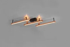 Plafonnier LED 36W, 4200 Lm, Bois naturel, Noir mat, Commande à distance - Trio - Bellari