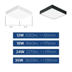 Plafonnier LED 36W 3600 lm 3CCT 29,5x29,5 cm IP20 carré noir CATALINA/S HOROZ