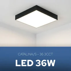 Plafonnier LED 36W 3600 lm 3CCT 29,5x29,5 cm IP20 carré noir CATALINA/S HOROZ