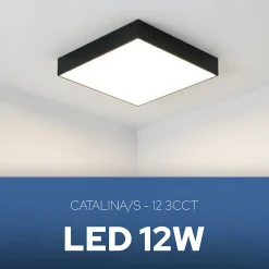 Plafonnier LED 12W 1050 lm 3CCT 12x12 cm IP20 carré noir CATALINA/S HOROZ