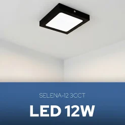 Plafonnier LED 12W 1050 lm 3CCT 14x14 cm IP20 carré noir SELENA HOROZ