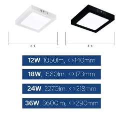 Plafonnier LED 18W 1660 lm 3CCT 17,3x17,3 cm IP20 carré noir SELENA HOROZ