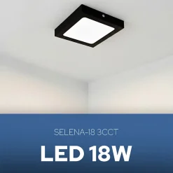 Plafonnier LED 18W 1660 lm 3CCT 17,3x17,3 cm IP20 carré noir SELENA HOROZ