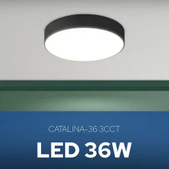 Plafonnier LED 36W 3600 lm 3CCT 29,5 cm IP20 rond noir CATALINA HOROZ