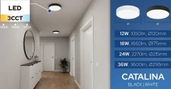 Plafonnier LED 24W 2270 lm 3CCT 21,5 cm IP20 rond noir CATALINA HOROZ