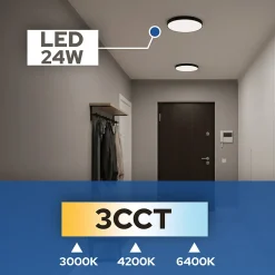 Plafonnier LED 24W 1680 lm 3CCT 3000K / 4200K / 6400K IP20 rond noir-1 pc