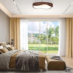 Plafonnier LED 24W Lumière 3000K Moderne avec Grain de Bois Economie Energie pour Salon Salle à manger Classe énergétique F