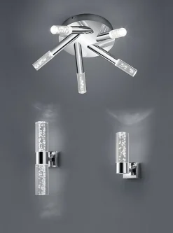 Plafonnier Led 5x3,1W, IP44, chrome et acrylique transparent - TRIO - BOLSA