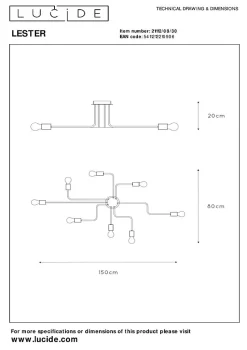Plafonnier LESTER en métal avec 8xE27 - Noir - Lucide