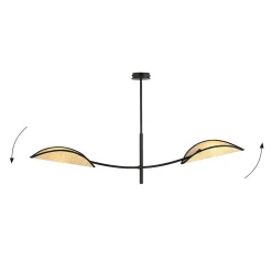 Plafonnier LOTUS 2 BLACK/RATTAN, Emibig Lighting, Fabriqué en EU