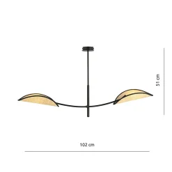 Plafonnier LOTUS 2 BLACK/RATTAN, Emibig Lighting, Fabriqué en EU