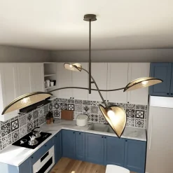 Plafonnier LOTUS 4 BLACK/RATTAN, Emibig Lighting, Fabriqué en EU